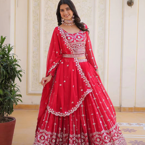 Heavy Fox Georgette Work: Broderie Séquence Travail Ram Création mariage Lehenga Choli, - Product Image 1