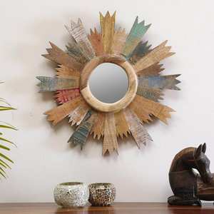 Miroir mural avec cadre en bois manguier design personnalisé Fabricant Nouveau design Décoration murale Miroir en bois Fournisseur nouvelle arrivée - Product Image 3