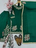 TENNECY Designer Heavy Chinon Silk Sequences 3 Ankle-Length Dupatta Wedding Diwali Party Wear Wrinkle-Free Reversible Quick Dry