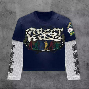 Camiseta de manga larga de doble capa informal de fabricantes personalizados para hombres, camisetas de manga larga lavadas con ácido Vintage desgastadas para hombres - Product Image 4