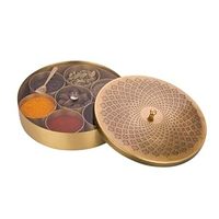 Boîte à épices traditionnelle en laiton avec sept compartiments, boîte à épices en laiton faite à la main avec couvercles pour les épices, fabriquée à la main