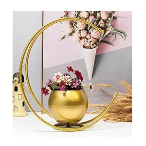 Jarrón de Diseño Geométrico de Metal con Acabado Dorado, Maceta Decorativa para Mesa de Oficina en Casa - Product Image 1