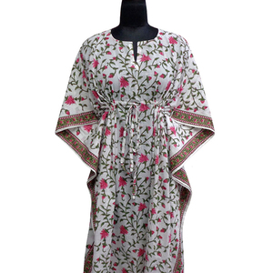 Dernier design de kaftan marocain, confortable et luxueux, grande taille, imprimé à la main, en voile de coton doux, kaftan de nuit au prix le plus bas - Product Image 5