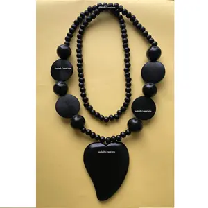 High Quality Fashion Women's Jewelry Chunky Black Wood Heart Long Statement Boho Lagen look Necklace