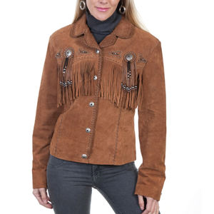 <b>Women's</b> High Quality Cow <b>Suede</b> Winter <b>Jacket</b> Cotton Filled Button Leather Breathable Feature Decorated Stripes Dye Processed - Product Image 6
