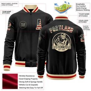 Personnalisé noir Vintage USA drapeau personnalisé-rouge Bomber Varsity Letterman veste à glissière coupe-vent Vintage hommes Varsity Jacket - Product Image 2