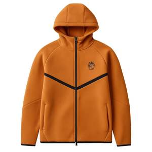 Veste à capuche zippée intégrale pour homme, en polaire technique, imperméable, respirante, coupe-vent, orange, légère, chaude, pour l'entraînement sportif, l'hiver, devant - Product Image 1