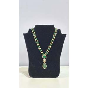 NOVAMART Fine <b>Emerald</b> Elegance 14K Gold <b>Pendant</b> with Rhodium-Plated Water Drop Shape Diamond and Pearl Bezel Set Rose for Partie - Product Image 4