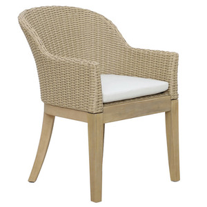 Chaise de salle à manger de jardin moderne Hannan en cadre en bois de teck massif et corde tissée avec finition de couleur naturelle pour les repas en plein air. - Product Image 1