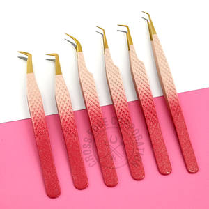 Best Seller Lightweight Isolation Fiber Tip Eyelash Extension Tweezers Diamond Grip Glittered Color Curved Classic Nonslip <b>Tool</b> - Product Image 1