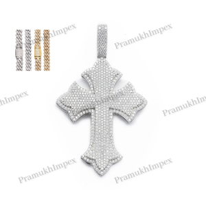 Colgante de Cruz de moissanita chapado en oro S925, diseño único, accesorio de moda de lujo, pieza de declaración religiosa con dije de Hip Hop - Product Image 1