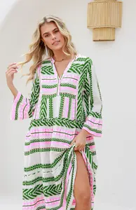 Robe indienne de tissage en V faite à la main de qualité supérieure pour femmes robe tunique à manches cloche élégante pour femmes col en V avec poches robe d'été - Product Image 3