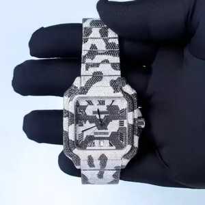 Reloj de diamantes de moissanita de cuarzo analógico de lujo estilo hip hop helado esfera de cristal personalizada Edición Limitada banda de acero inoxidable Eta - Product Image 2