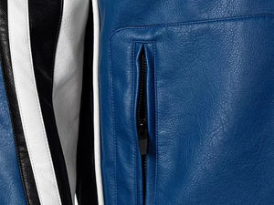 Blouson en cuir à faible MOQ, multicolore, style rétro classique avec rayures blanches sur les manches, pour homme ou femme, style motard - Product Image 3