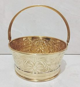 ชามทองเหลืองทรงสูงสำหรับตกแต่ง,ถ้วยเสิร์ฟสลัดโลหะทำจากโลหะคุณภาพสูงสไตล์โบราณสีทอง - Product Image 2