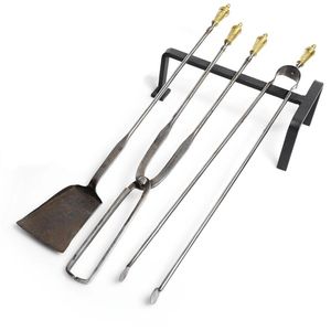 Historical style brass fire tools with carved details and sturdy finish great for formal fireplace spaces and <b>log</b> homes - Product Image 5