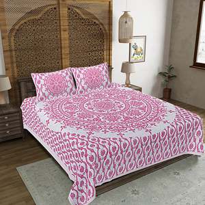 Pink <b>Floral</b> Print 240 TC 100% Cotton Double <b>Bed</b> <b>Sheet</b> Set with 2 Pillow Covers 3-Piece Home Use Flat <b>Bed</b> <b>Sheet</b> - Product Image 1