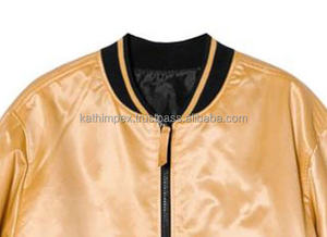 Trending Handmade Custom Satin Eco-Friendly Lightweight Gold Bomber <b>Jacket</b> for <b>Men</b> Ribbed Hem Side Waist Pockets Zipper Closure - Product Image 3