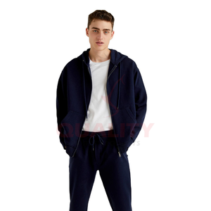 High Quality Men's Zipper <b>Hoodie</b> Embroidered Winter Thermal Streetwear Style Drop Shoulder Solid Pattern Print 100% Heavy Cotton - Product Image 1