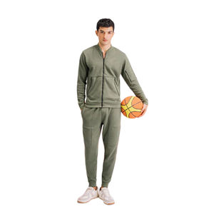 Conjunto de chándal para hombre con pantalones con cordón ajustable Chándal elegante y cómodo con cremallera de tela elástica - Product Image 1