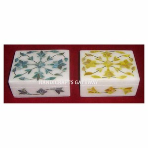 งานทำมือสลักธรรมชาติทำมือฝังหินอ่อนสีขาวบริสุทธิ์ฝังแม่ของไข่มุกกล่องเครื่องประดับพร้อมกล่องสร้อยคอ - Product Image 1