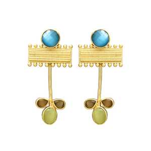 Nouvelle arrivée Boucles d'oreilles pendantes en plaqué or avec pierres précieuses de créateur - Product Image 1