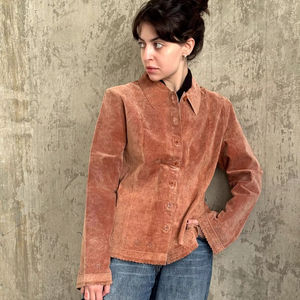 Veste blazer coupe-vent en cuir de mouton vintage des années 90 à double boutonnage pour femme en hiver marron - Product Image 1