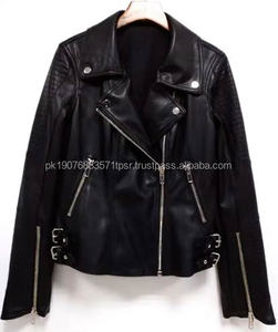 เสื้อแจ็คเก็ตผู้หญิงแฟชั่นปี 2022 สีดำ สไตล์สปริง/ออทั่ม ซิปหน้า เท่ห์ๆ สไตล์ไบค์เกอร์ หนังวีแกน - Product Image 2
