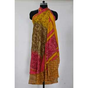 Boho-Style Vintage <b>Maxi</b> Dress Reversible <b>Floral</b> Print Natural Waistline Women's Silk Wrap <b>Skirt</b> for Casual Summer Wear - Product Image 4