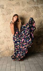 Robe longue d'été vintage pour femmes, dos nu, imprimé floral numérique, 100% coton naturel, pour soirée et fête - Product Image 3