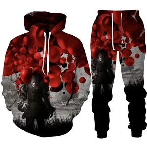 2023 Otoño Invierno hombres sudaderas con capucha conjunto de chándal película de terror payaso 3D estampado moda Sudadera con capucha pantalones traje divertido Unisex pulóver conjuntos - Product Image 6