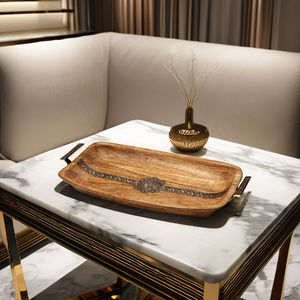 Bandeja de servicio de madera sostenible con acabado pulido Apta para lavavajillas y microondas para té, café y desayuno - Product Image 5