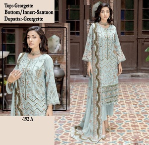 Nuevo traje de fondo Pakistani Fox Georgette con dupatta y Santos para mujer venta en línea - Product Image 4