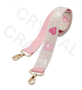 Heart Design Beaded <b>Purse</b> Strap Customized <b>White</b> Gold Seed Bead Bag Straps Customized Beaded Strap for Bags - Product Image 1