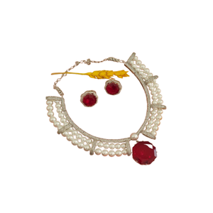 Venta caliente de lujo de piedra roja y Perla collar en capas conjunto con pendientes de tuerca - Product Image 5
