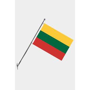 Ensemble de mât de drapeau télescopique de Lituanie, à fixation murale, avec drapeaux et bannières en polyester durable à impression numérique - Product Image 1