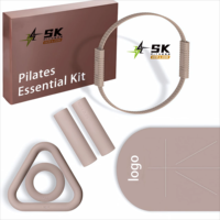 SK Factory Ensemble de fitness pour la maison avec barre d'haltères, haltères en silicone, Power Ring, tapis de yoga et accessoires de yoga et Pilates, personnalisable avec logo