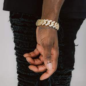 19mm Fine 18K Gold Plated 925 Sterling <b>Silver</b> VVS Moissanite Diamond Prong Cuban Link <b>Bracelet</b> Hip Hop Style <b>Bracelets</b> <b>Bangles</b>" - Product Image 3