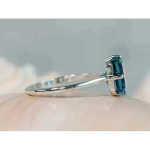 Anillo hecho a mano de plata de ley 925 con piedra preciosa de topacio azul de calidad AAA+, todos los tamaños, R358 Cus-Jew35 - Product Image 3