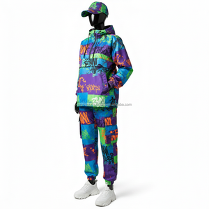 Ensemble coupe-vent pour femmes en polyester ripstop de qualité supérieure, avec blocs de couleur graffiti, logo personnalisé par transfert thermique, coupe-vent grande taille - Product Image 4