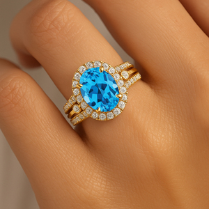 แหวนทอง14K Dainty December birthstone สำหรับสีฟ้าบุษราคัมหมั้นการตั้งค่าแต่งงานแหวนหมั้นของเธอจำนวนมาก - Product Image 2