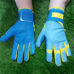 Guantes de Bateo de Béisbol con Ribete Azul y Amarillo, Guantes de Softbol de Cuero con Agarre Élite, Equipo Deportivo Personalizado Ecológico al por Mayor - Product Image 1