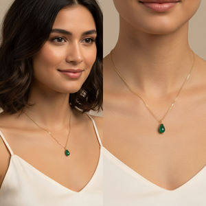 Collier en argent sterling plaqué or avec onyx vert en forme de goutte, fait à la main, réglable, pour fiançailles, mariage et fêtes - Product Image 6