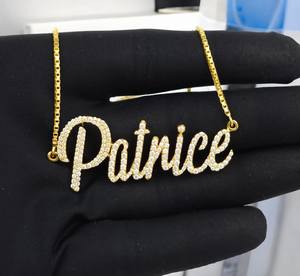 Collier personnalisé avec le nom « Patrice » serti de pierres, finition or, pendentif en moissanite, bijoux hip-hop - Product Image 1