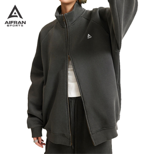 Sweat à capuche pour femme Aifran Sports avec logo personnalisé, surdimensionné, épaules tombantes, fermeture éclair, sweat à capuche court en molleton français de haute qualité - Product Image 1