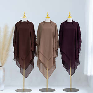 Alta calidad Extra largo Khimar tres capas gasa musulmán Niqab pañuelo para la cabeza nuevo Thobe/Thawb juegos de trabajo de dos piezas suministro al por mayor - Product Image 2