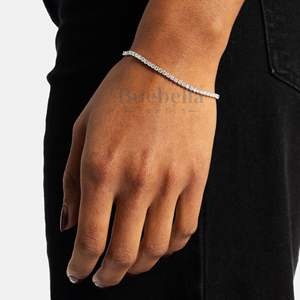 Plata de Ley 925 de 2mm con cadena chapada en oro blanco de 14K, pulsera de tenis de moissanita para mujer, regalos, joyería al por mayor - Product Image 1