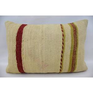 Luxury 16x24 Beige Kilim <b>Patchwork</b> Wool Pillow Woven Design with Vintage & Fluffy Floral Print Portable <b>Bedding</b> for Christmas - Product Image 1