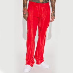 Pantalones de chándal acampanados apilados lavados rojos hechos en fábrica para hombre, pantalones de chándal hechos a medida con cordón en la cintura y bolsillos - Product Image 4