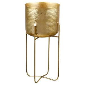 Jardinière en métal doré martelé avec support haut, pot de plante d'intérieur moderne pour la maison, l'hôtel, vente en gros - Product Image 1